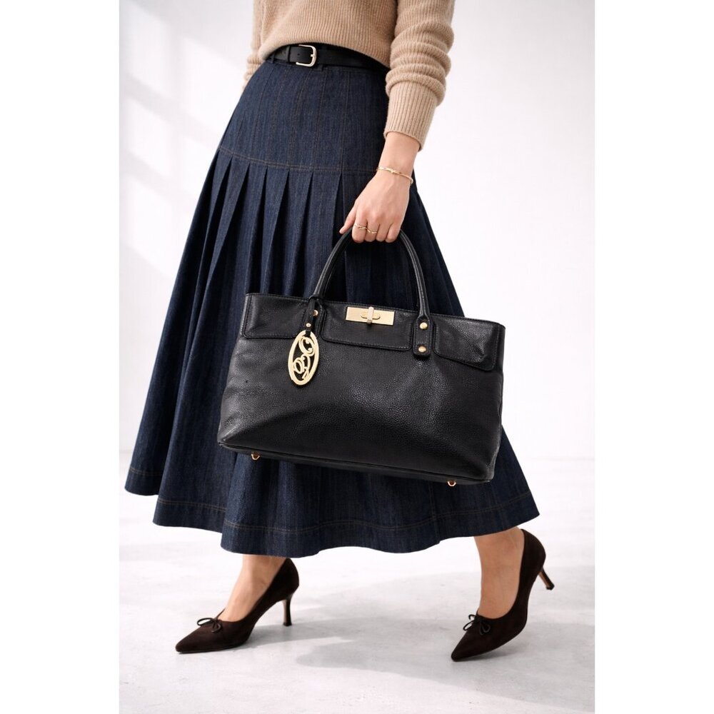 ONNA EHRLICH Madison Black Pebbled Leather Tote Satchel Gold Hardware Work bag